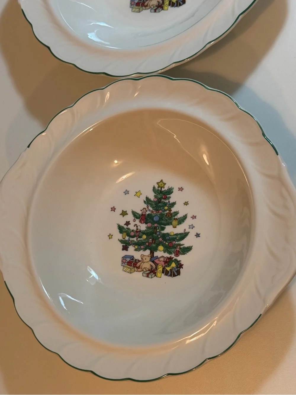 2 Vtg Nikko Happy Holidays Round Veg Serving Bowl w/ Lug Handles Christmas Decor